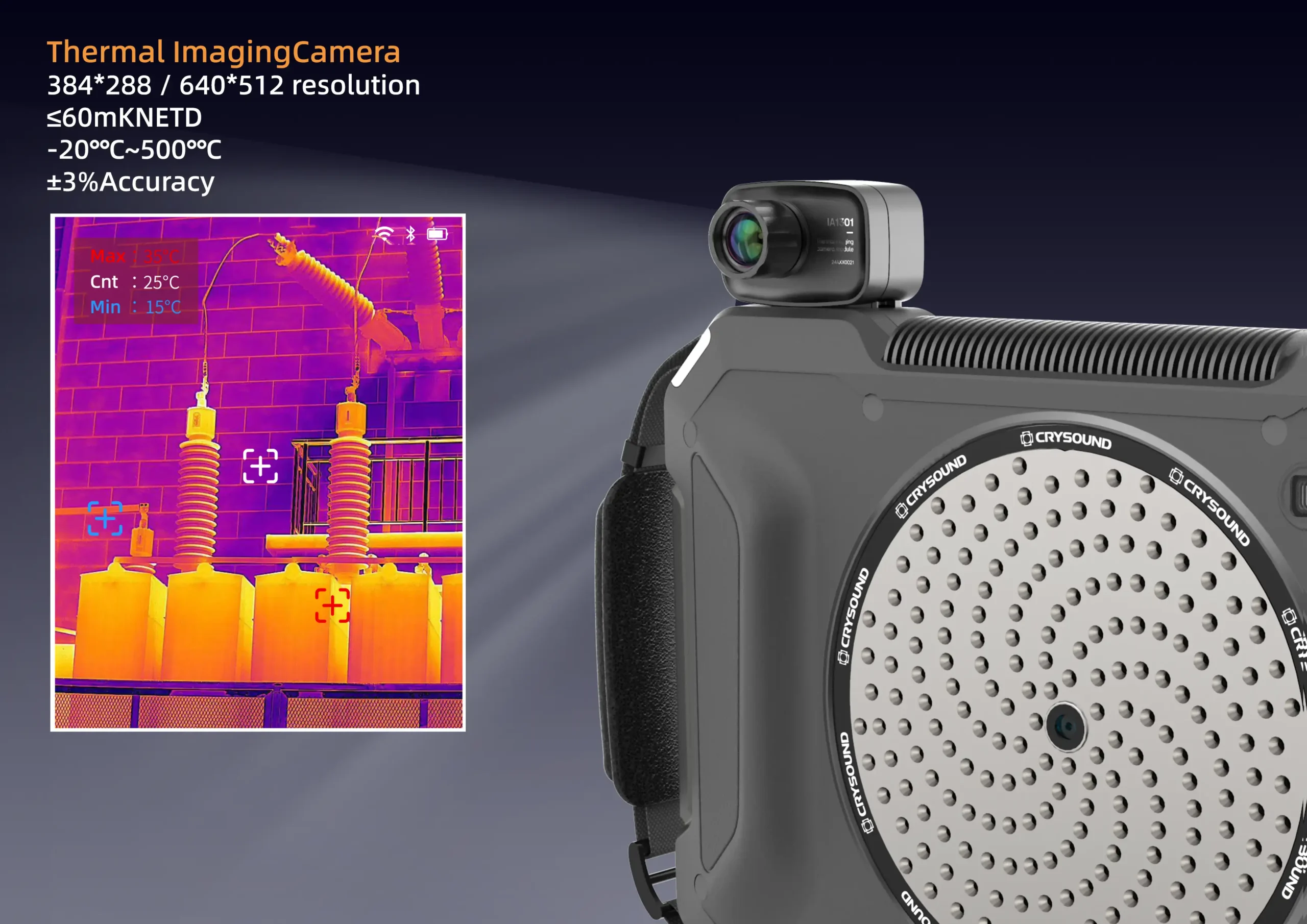 Acoustic imaging & infrared capabilities for additional testing instruments