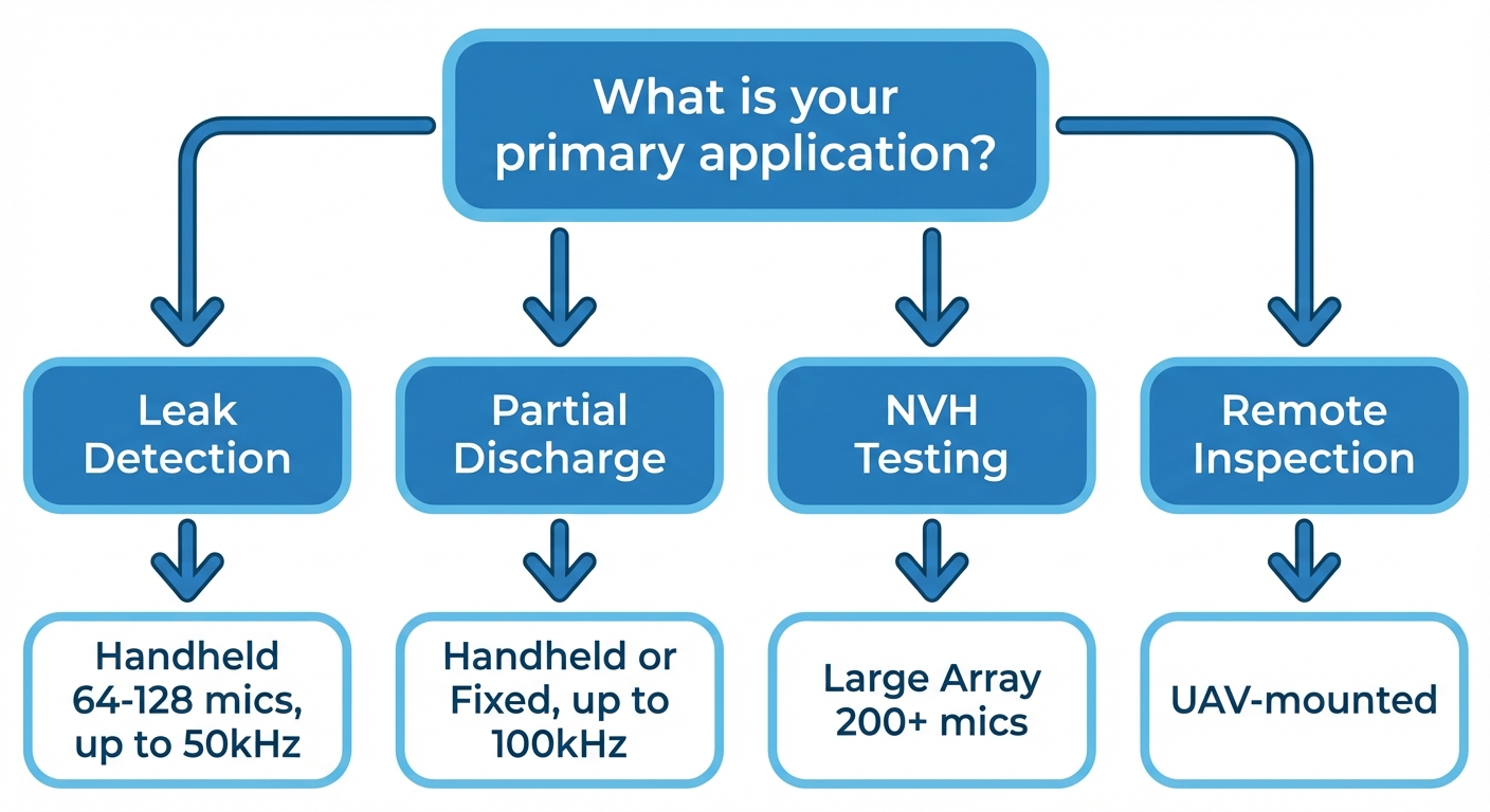 Acoustic camera selection flowchart by application