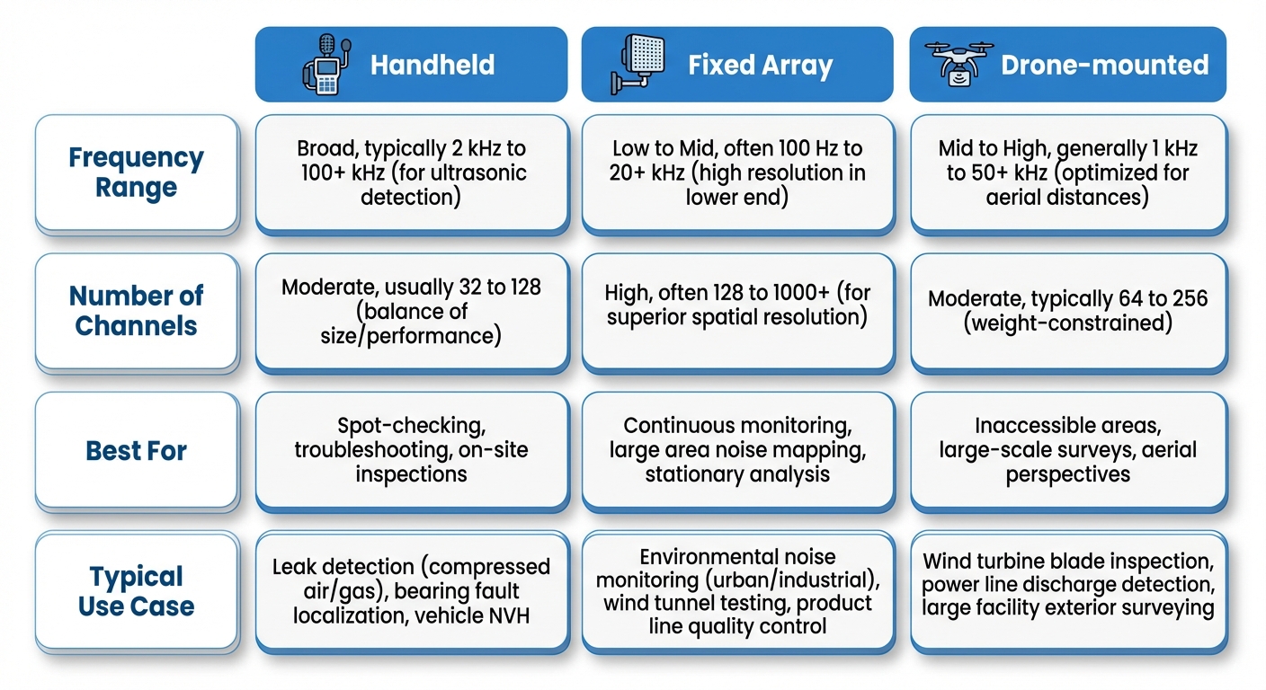 Comparison of acoustic camera types