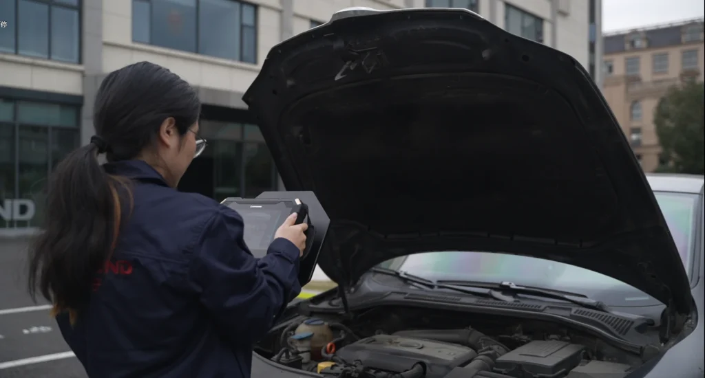 
Engineer conducting noise source localization test