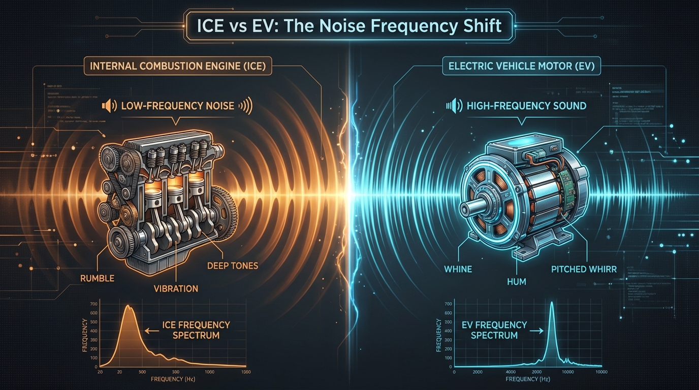 ICE vs EV noise frequency shift comparison