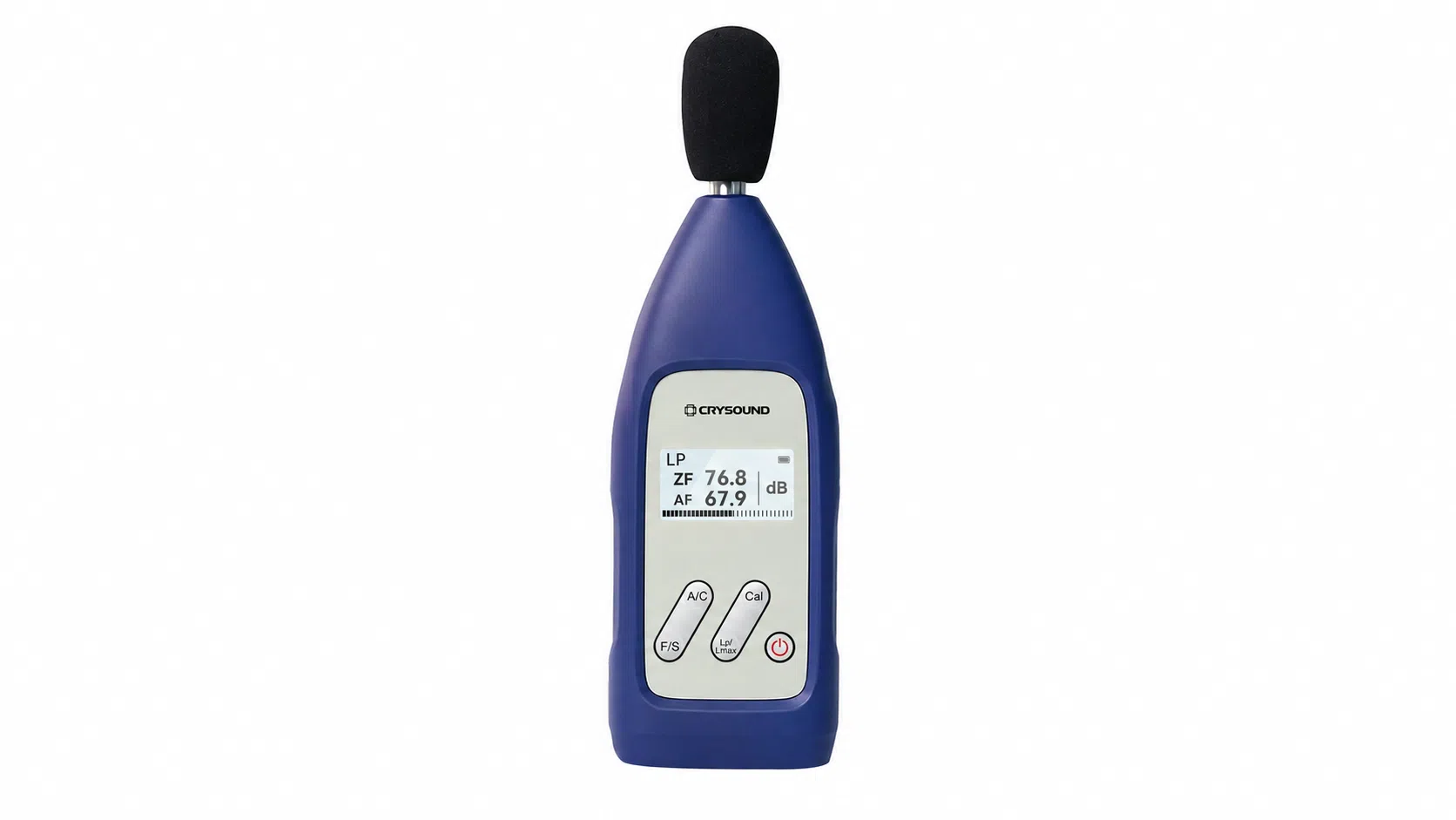 Front view of CRY2831 professional Class 2 sound level meter with LCD display and condenser microphone.